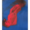 Демоны. Красная полуфигуративная картина в абстрактном стиле на холсте с контрастными элементами в стиле фовизм